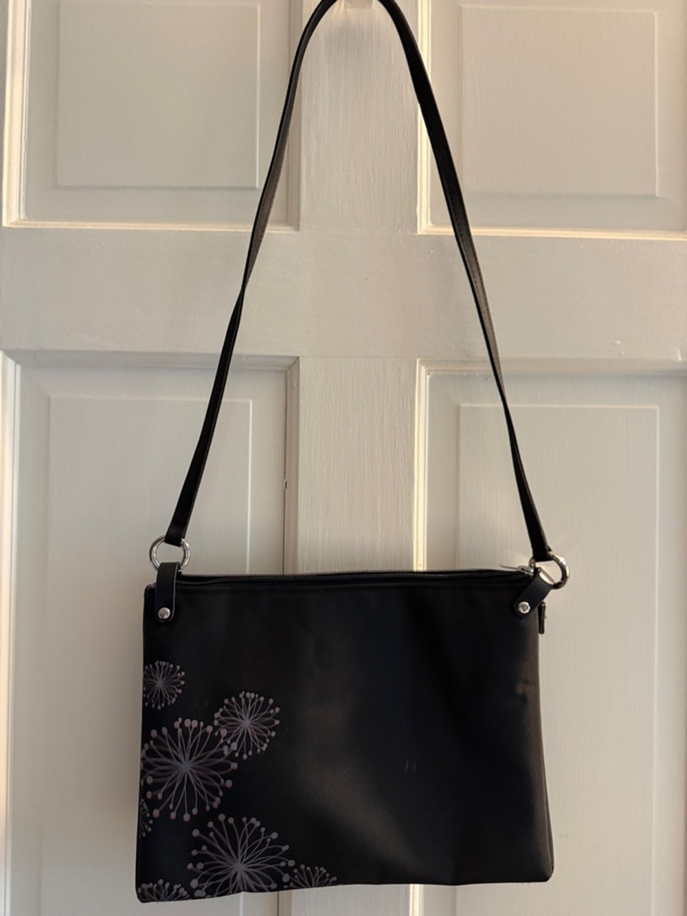 Black Floral-Accent Shoulder Bag